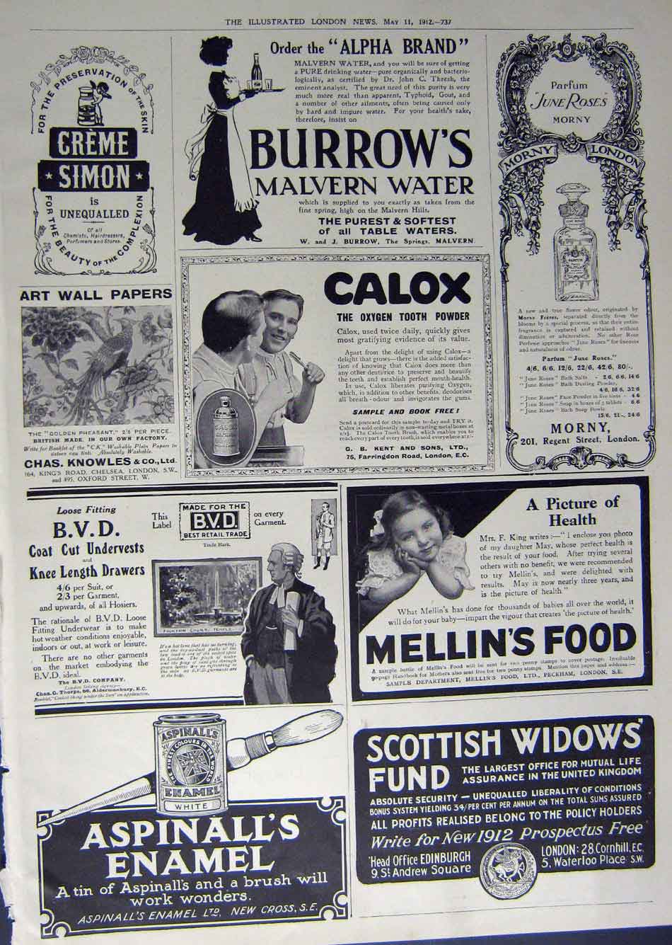 Old Antique Print 1912 Advertisement Aspinall'S Mellins Calox Morny Cräme 20th
