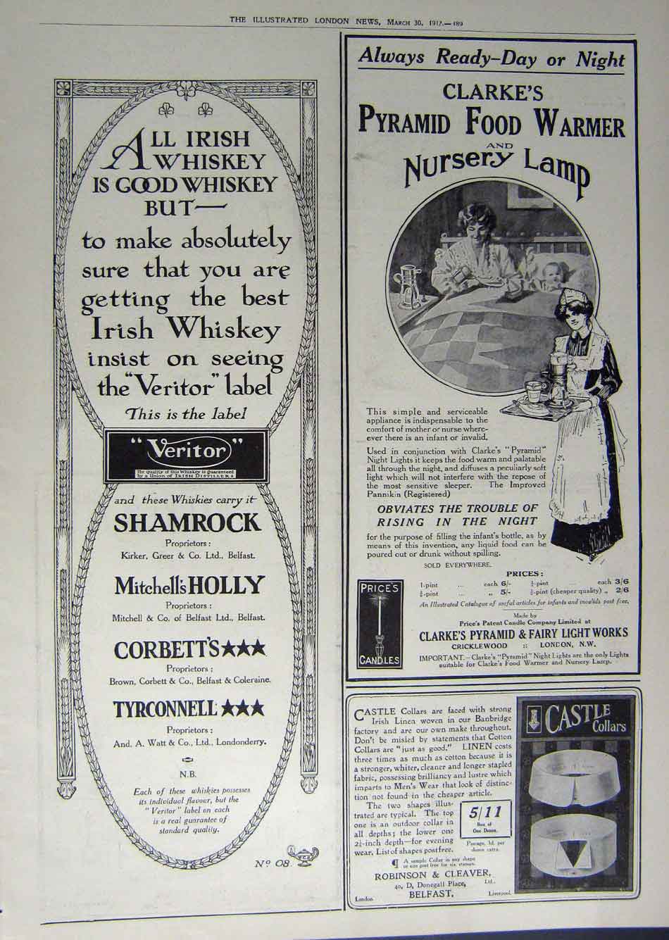 Old Antique Print 1912 Advertisement Castle Collars Food Warmer Veritor 20th