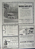Old Antique Print 1912 Advertisement Wolseley Car Avon Tyres Coffee Bath 20th