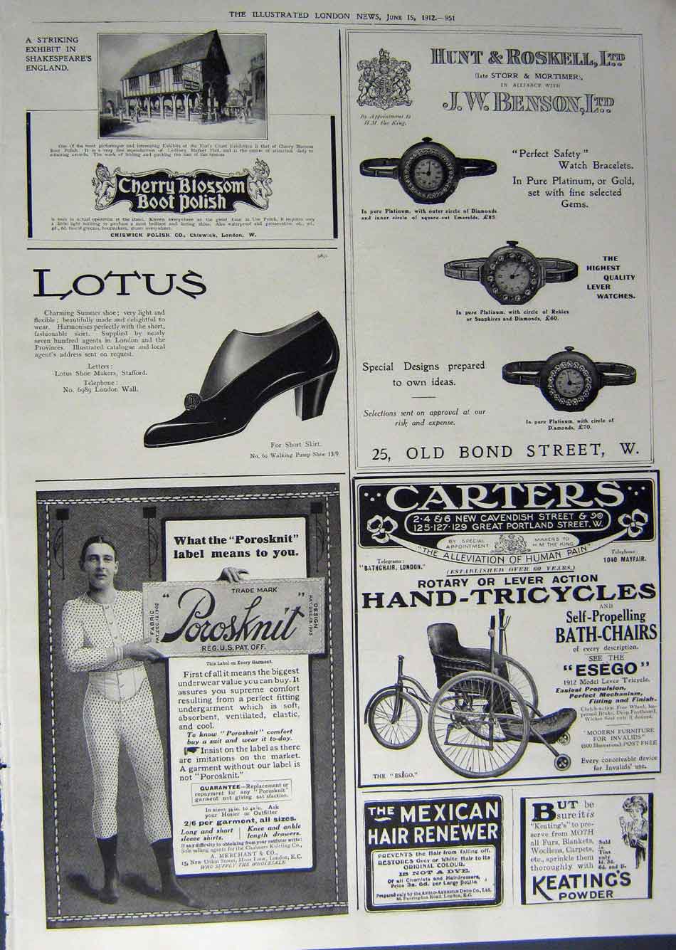 Original Old Antique Print 1912 Advertisement Dunlop Tyres Porosknit Tricycles