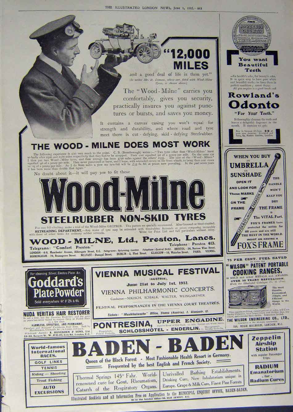 Original Old Antique Print 1912 Advertisement Holiday Switzerland Tyres Odonto