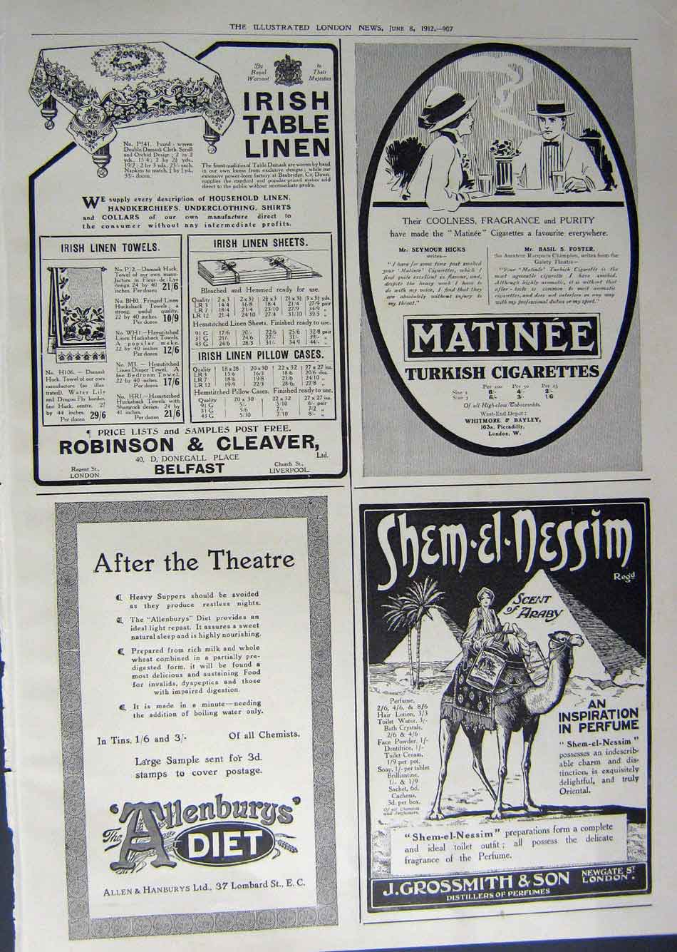 Original Old Antique Print 1912 Advertisement Pears Soap Allenburys Cigarettes