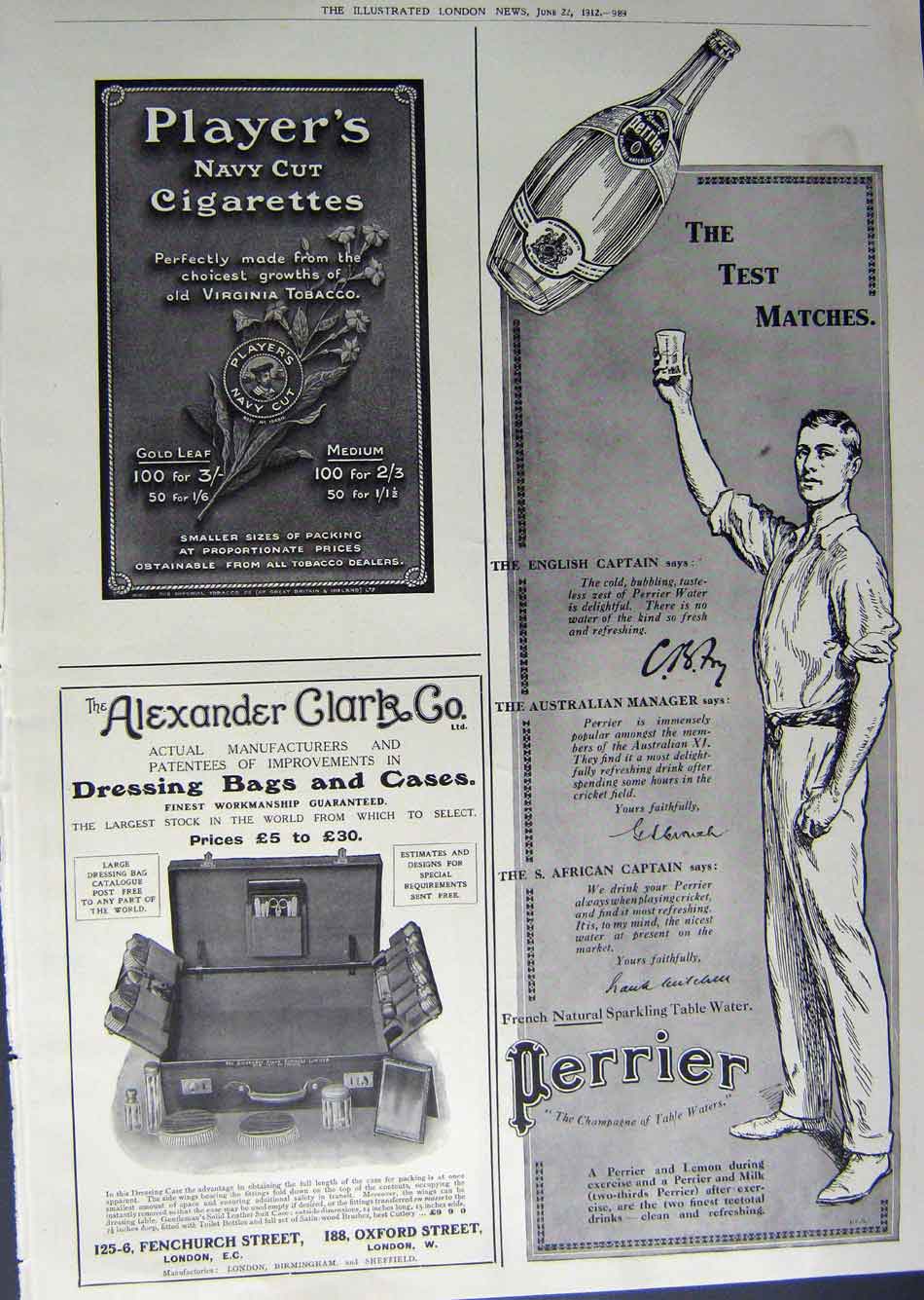 Antique Old Print 1912 Advertisement Clothing Benson'S Watch Perrier Bags 20th