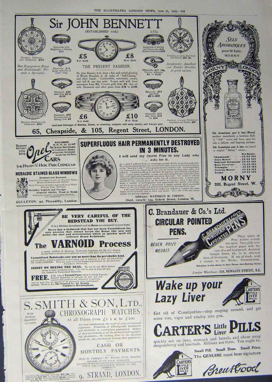 Old Antique Print 1912 Advertisement Horlicks Binoculars Jewellers Liver 20th