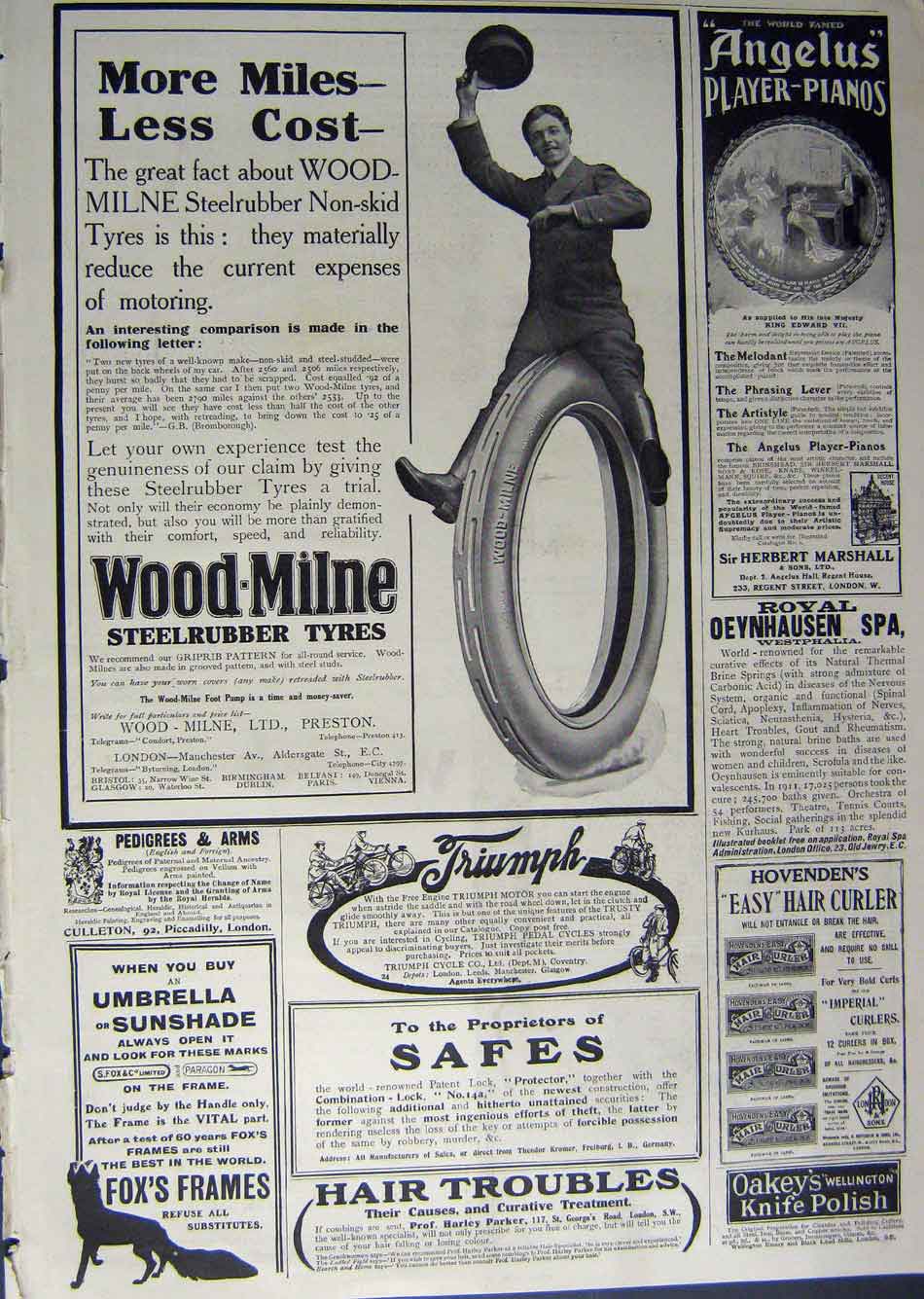 Original Old Antique Print 1912 Advertisement Daimler Sunbeam Car Pianos Tyres