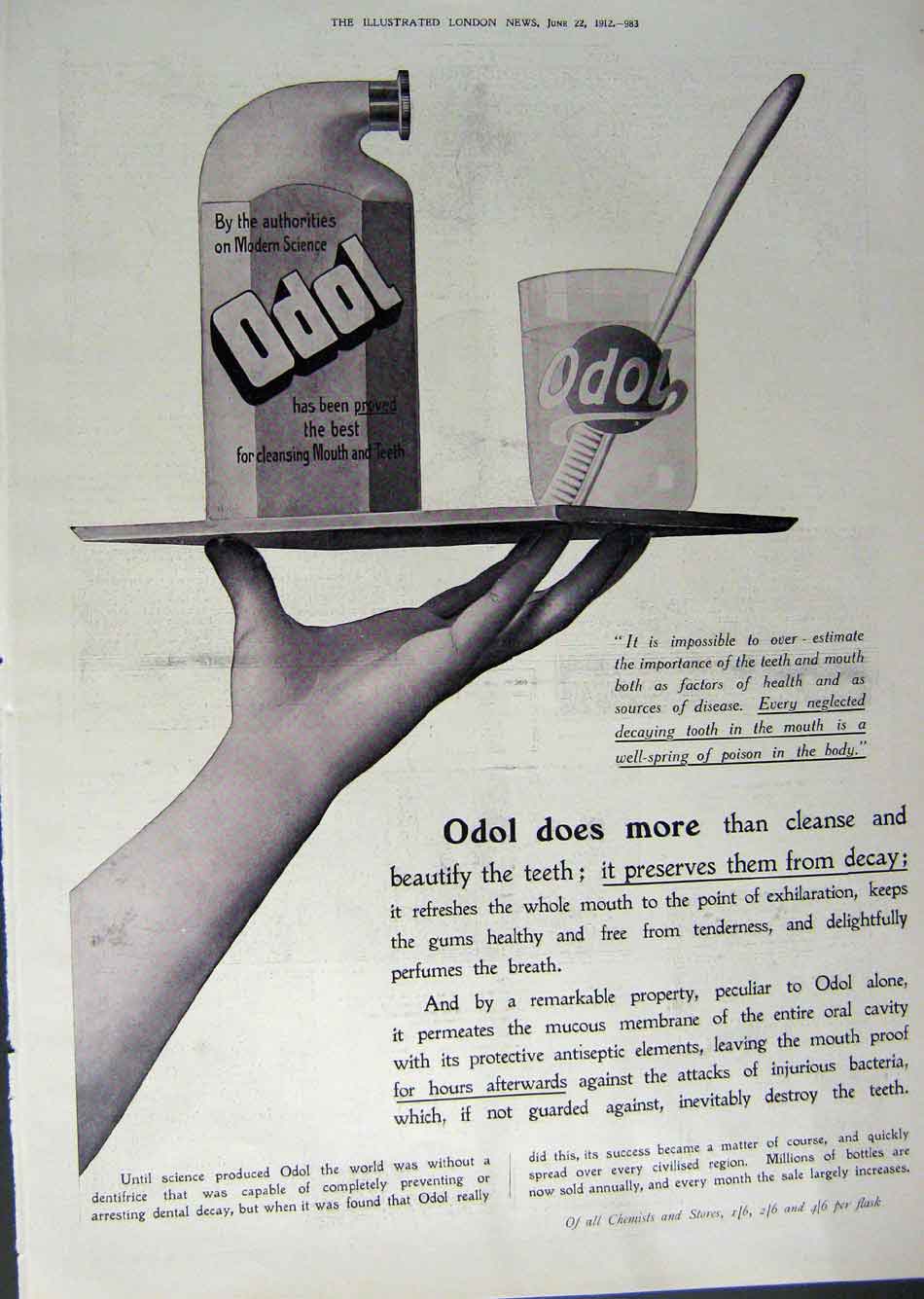 Old Antique Print 1912 Advertisement Holiday Scarborough Odol Toothpaste 20th