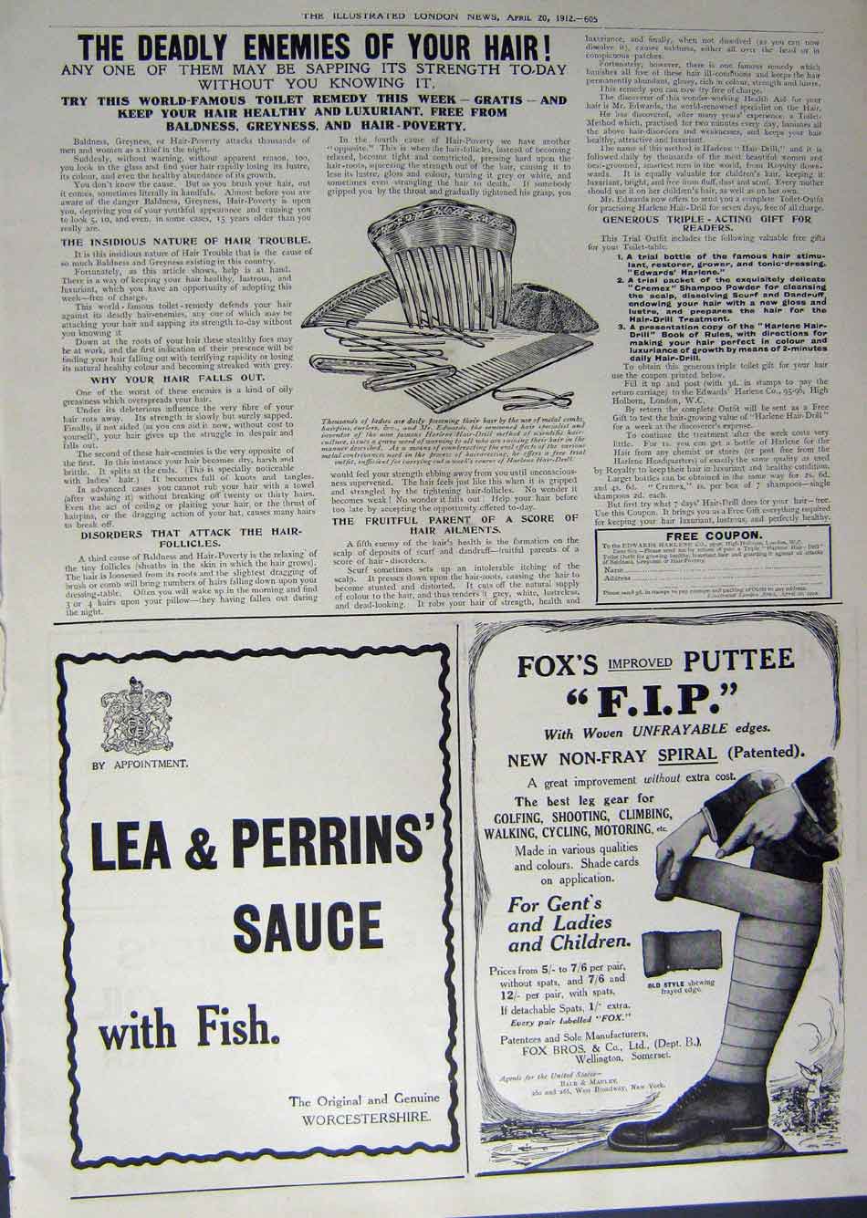 Old Antique Print 1912 Advertisement Scrubb'S Ammonia Lea Perrins F.I.P 20th