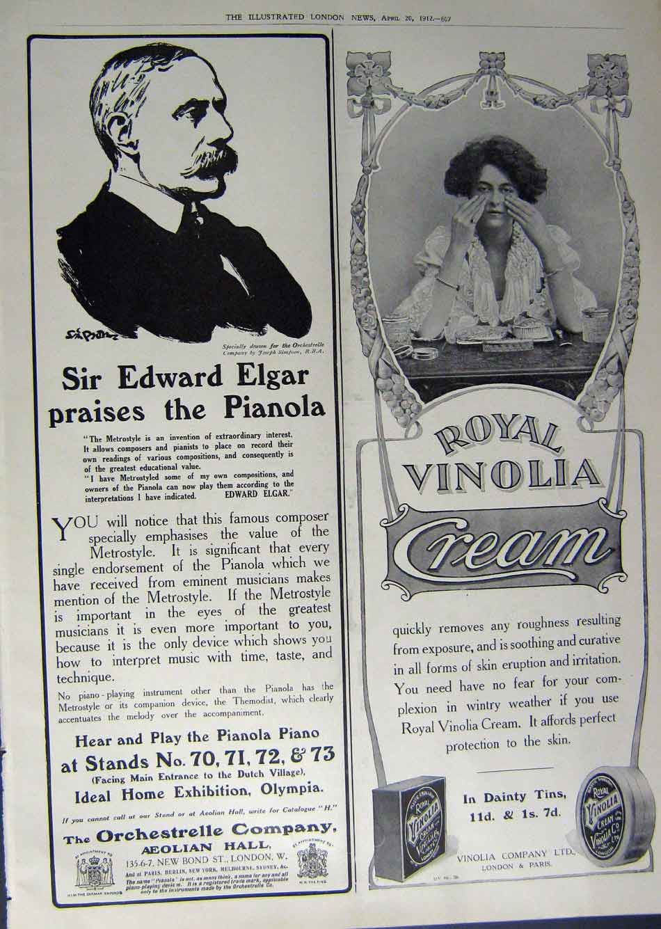 Antique Old Print 1912 Advertisement Allenburys Piano Vinolia Cream Music 20th