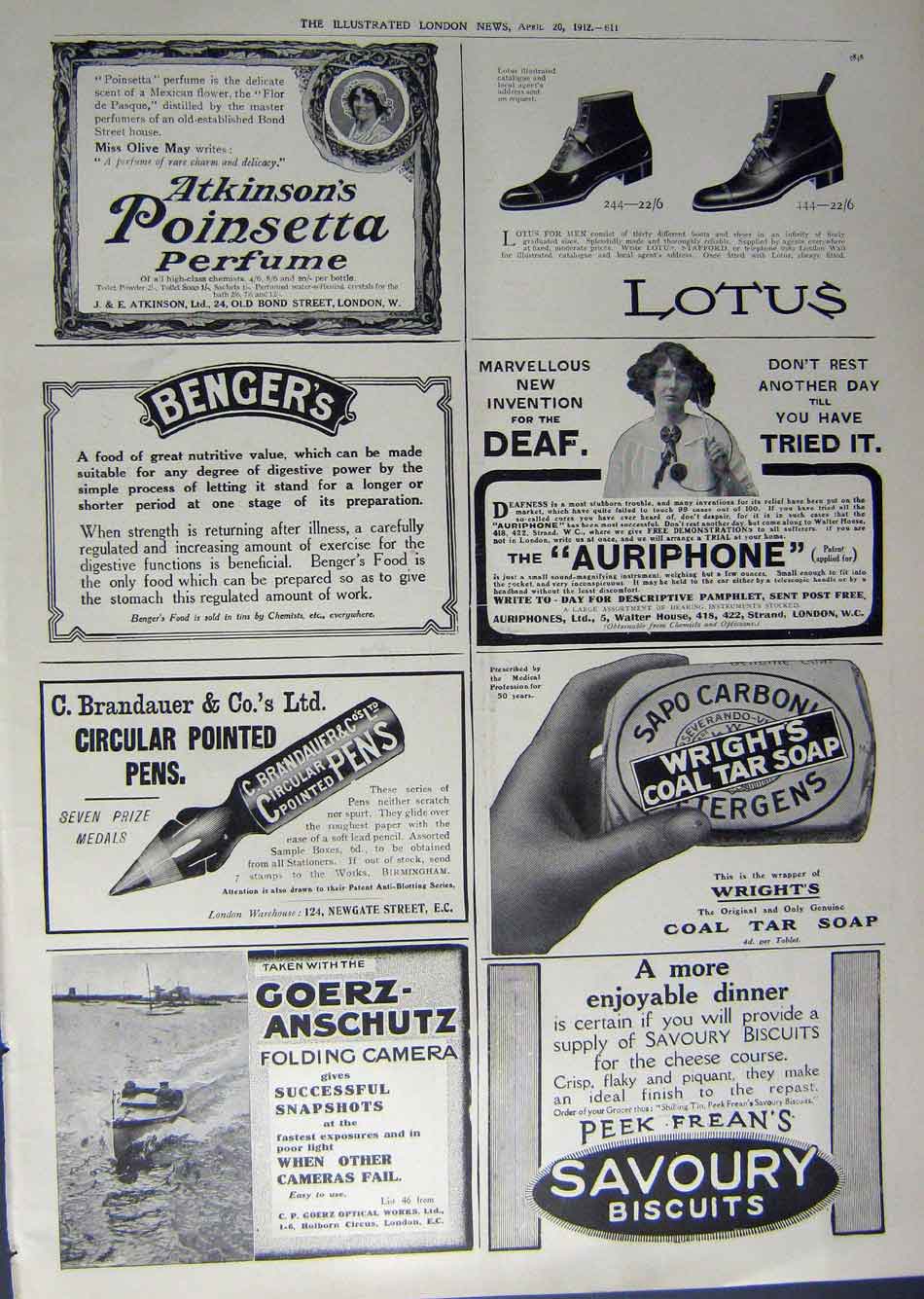 Antique Old Print 1912 Advertisement Dunlop Tyres Peek Freans Wright Soap 20th