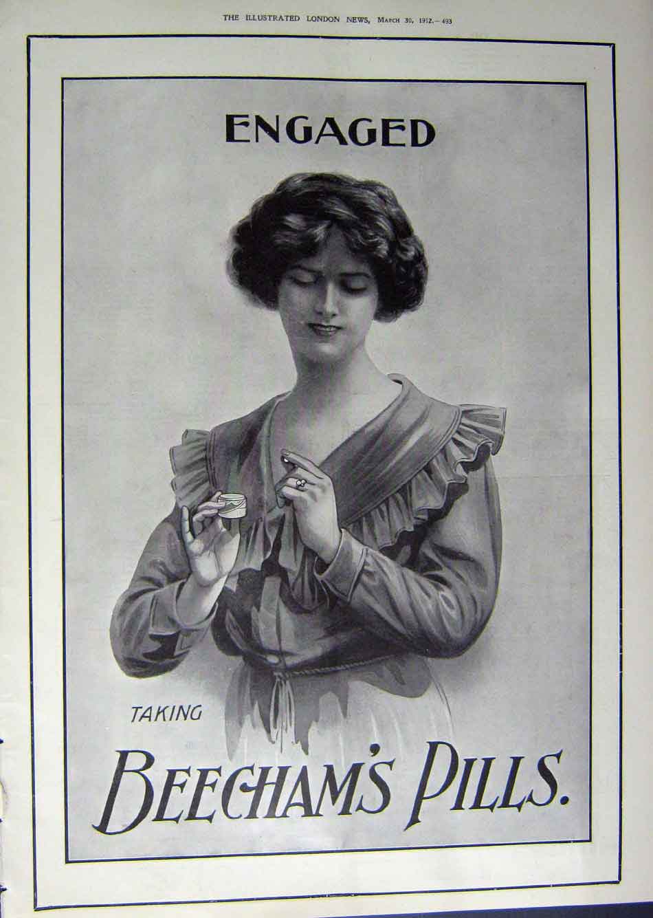 Old Antique Print 1912 Advertisement N.E.C Car Daimler Beecham'S Pills 20th