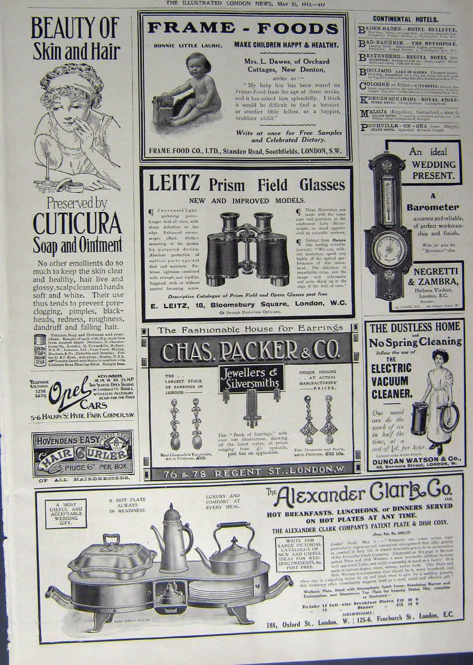 Old Antique Print 1912 Advertisement Junora Peek Freans Binoculars Food 20th