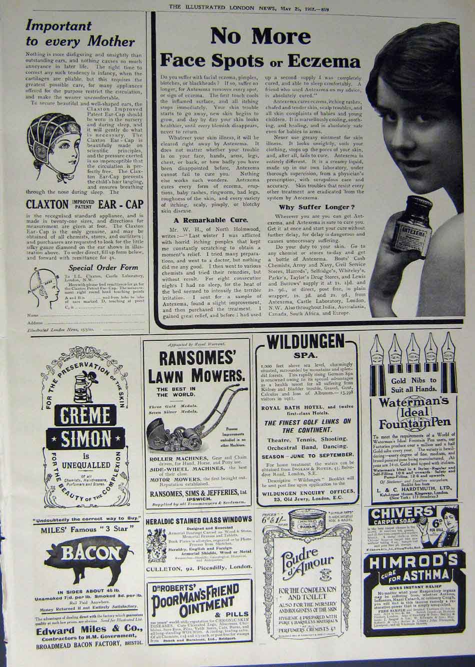 Antique Old Print 1912 Advertisement Argyll Car Pen Bacon Lawn Mower Soap 20th