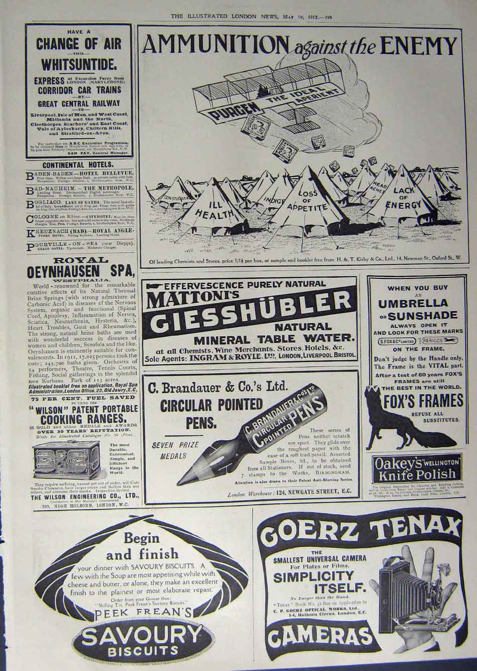 Antique Old Print 1912 Advertisement Wolseley Car Ppe Frean Camera Purgen 20th