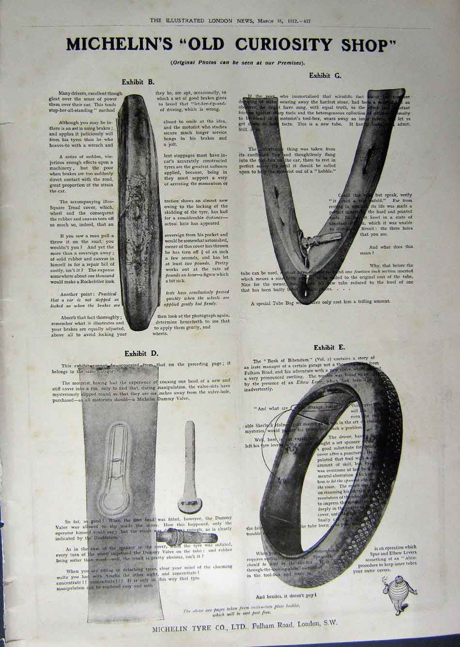 Original Old Antique Print 1912 Advertisement Continental Car Tyres Michelin