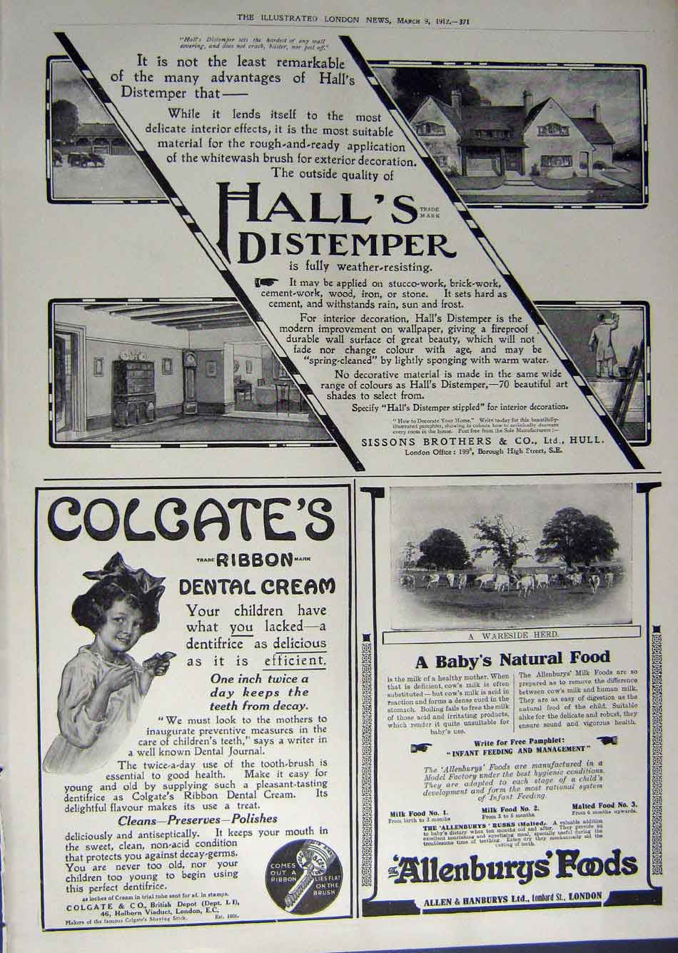 Antique Old Print 1912 Advertisement Collars Lotus Foot Colgate Allenbury 20th