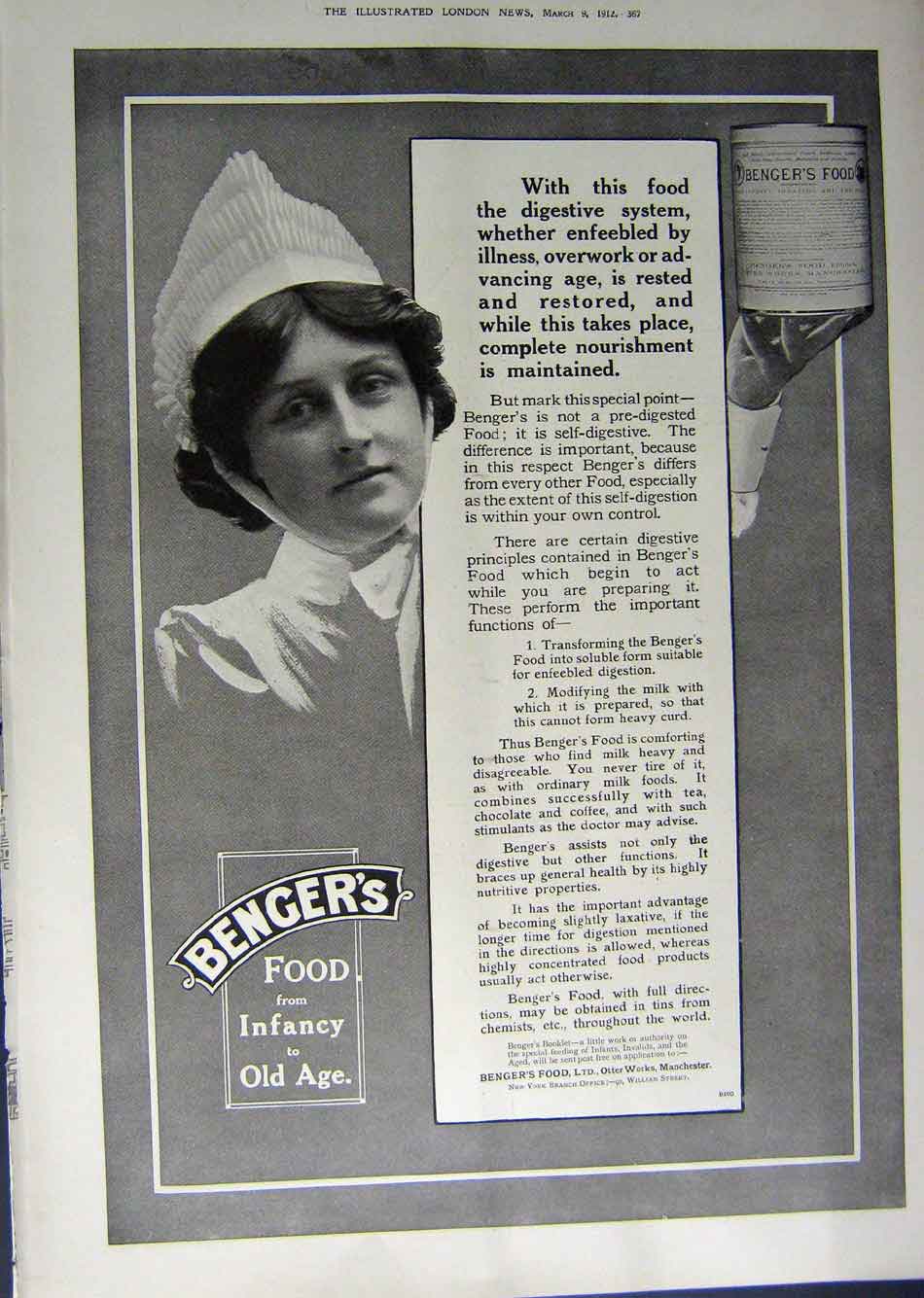 Old Antique Print 1912 Advertisement Ship Maine Nord Car Benger'S Food 20th