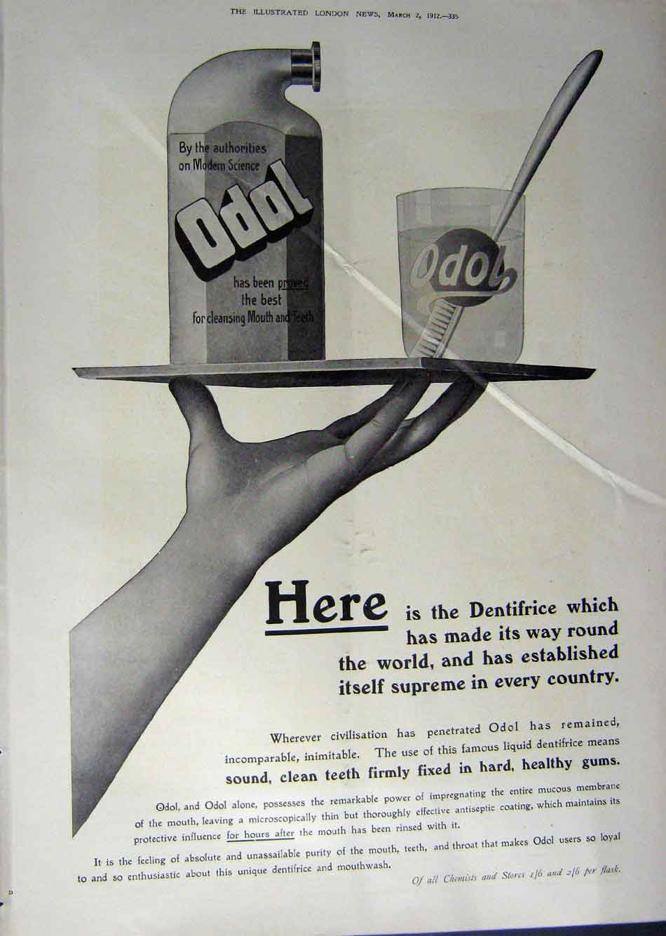 Old Antique Print 1912 Advertisement Foot'S Chair Book Odol Toothpaste 20th