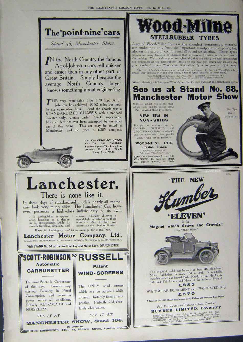 Old Antique Print 1912 Advertisement Argyll Car Speedometer Humber Tyres 20th