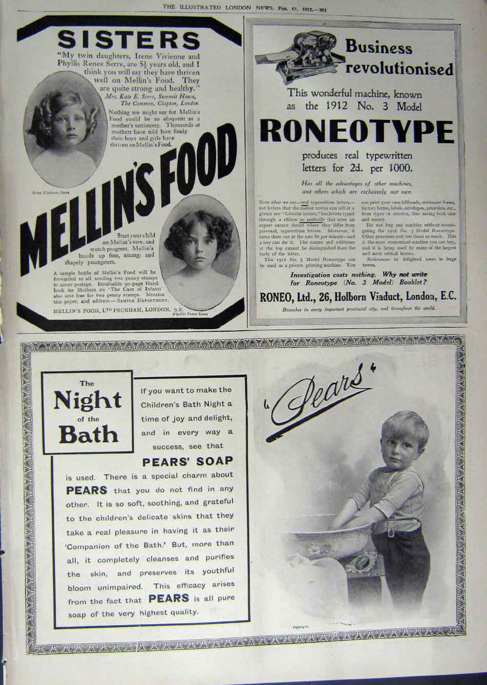 Antique Old Print 1912 Advertisement Talbot Car Austin Pears Mellins Food 20th
