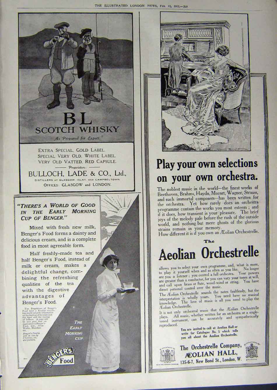 Old Antique Print 1912 Advertisement Binoculars Ship Pen Benger'S Whisky 20th