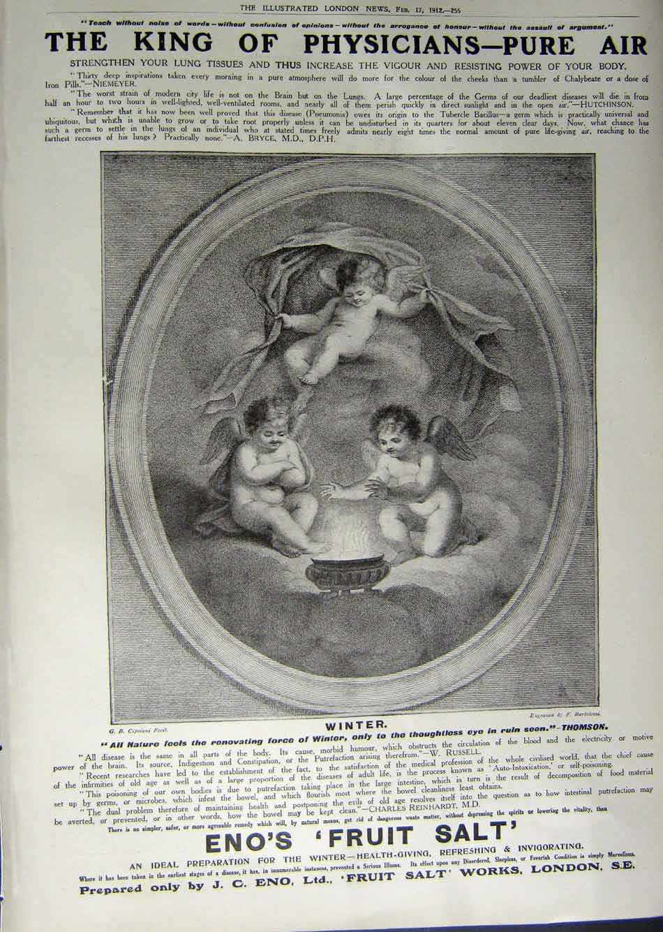 Old Antique Print 1912 Advertisement Fry'S Cocoa Junora Eno'S Fruit Salt 20th