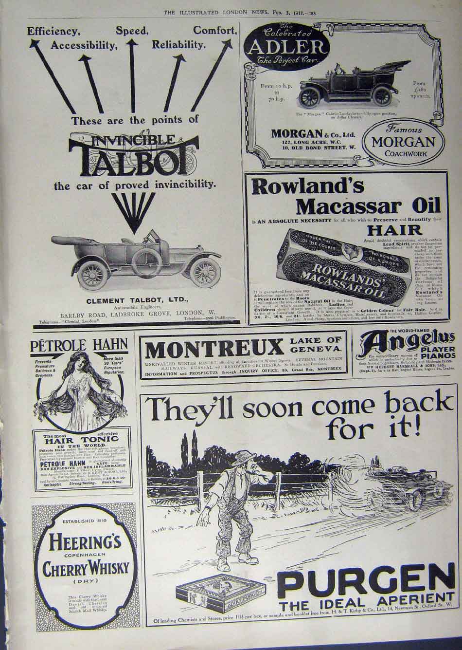 Old Antique Print 1912 Advertisement Polish Furniture Whisky Purgen Oil 20th