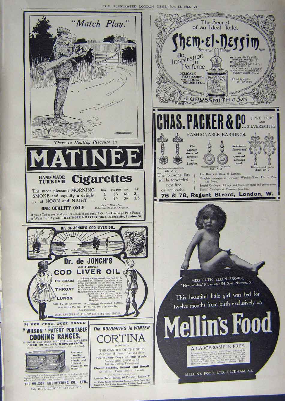 Old Antique Print 1912 Advertisement Dunlop Car Tyres Cigarettes Mellin 20th