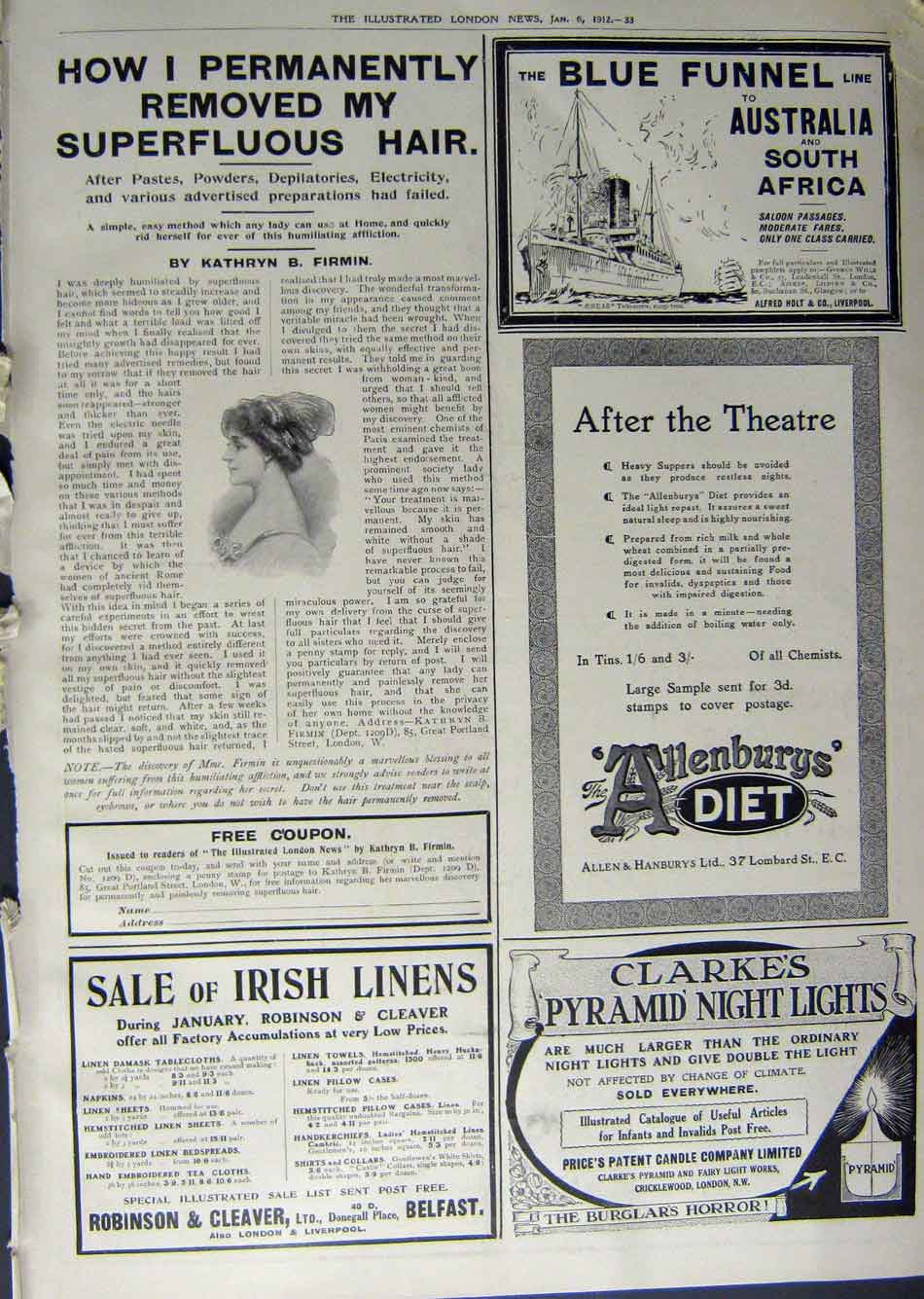 Old Antique Print 1912 Advertisement Car Tyres Allenbury'S Linen Light 20th
