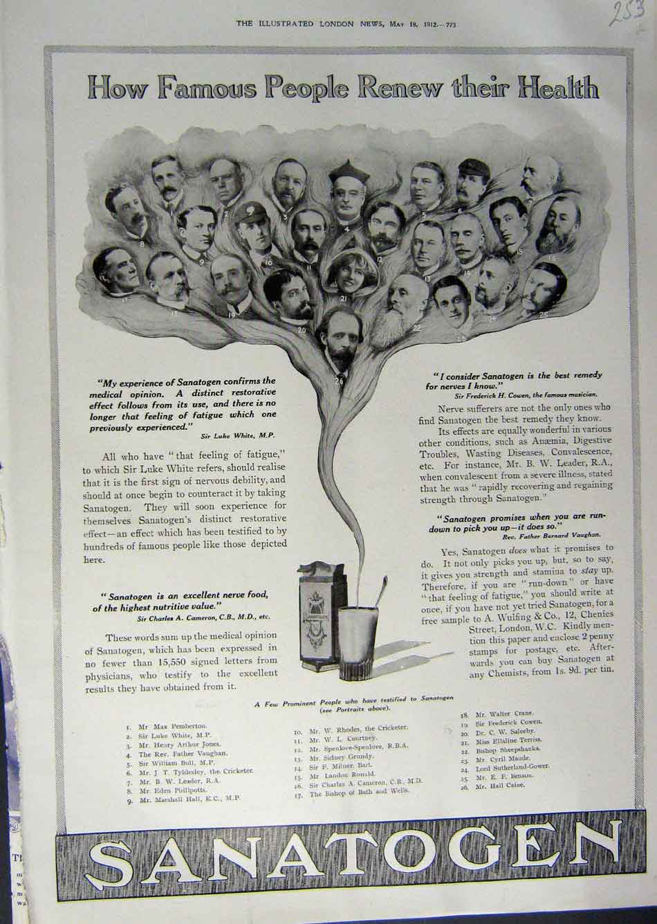 Original Old Antique Print 1912 Advertisement Sanatogen Health Drink Food 20th