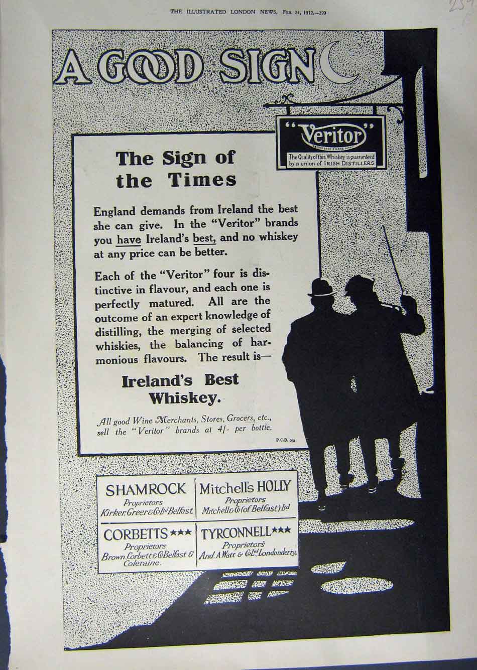 Old Antique Print 1912 Advertisement Veritor Ireland Whiskey Distillers 20th