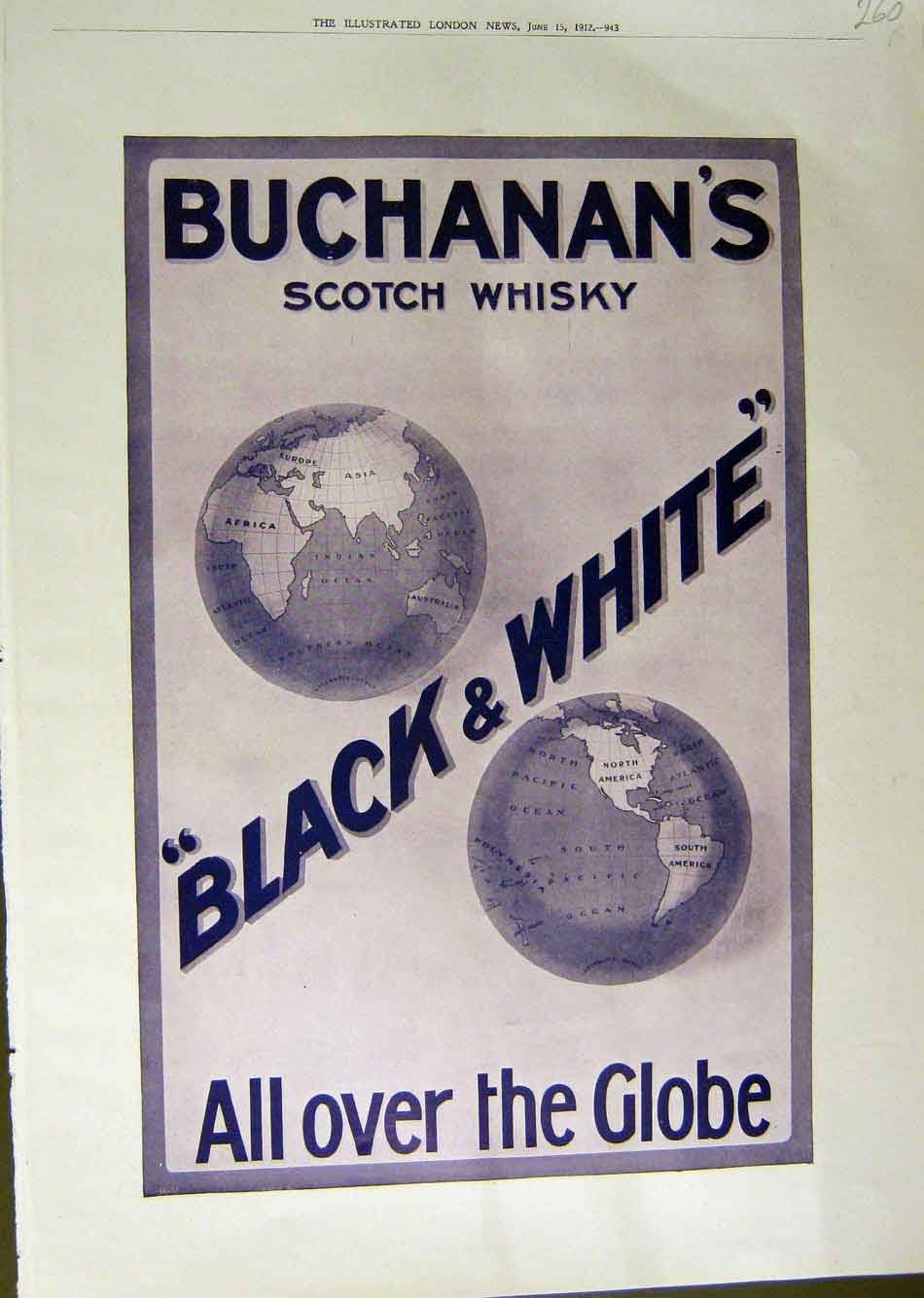 Old Antique Print 1912 Advertisement Buchanans Scotch Whisky Black White 20th