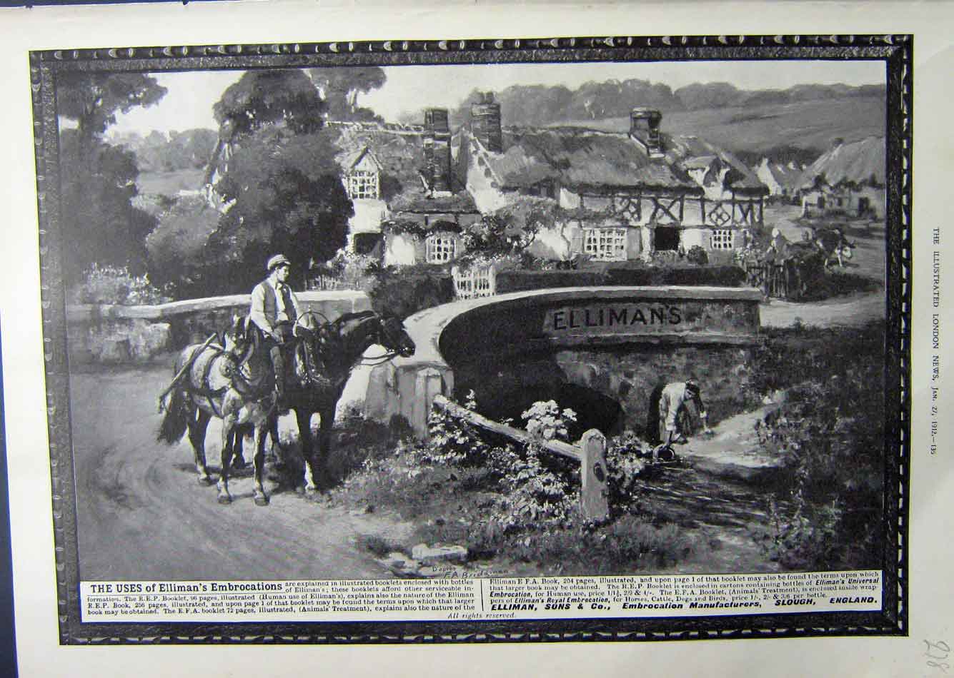 Antique Print Ref.957 1912 Advertisement Ellimans Embrocation Slough Horses