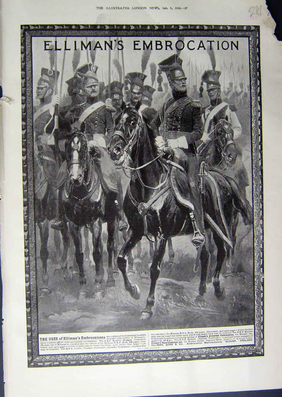 Antique Print Ref.960 1912 Advertisement Ellimans Embrocation Slough Horses