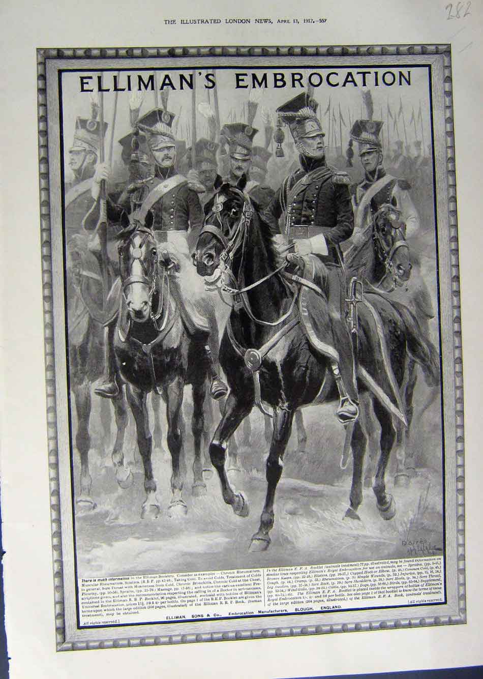 Old Antique Print 1912 Advertisement Elliman'S Embrocation Horses Slough 20th