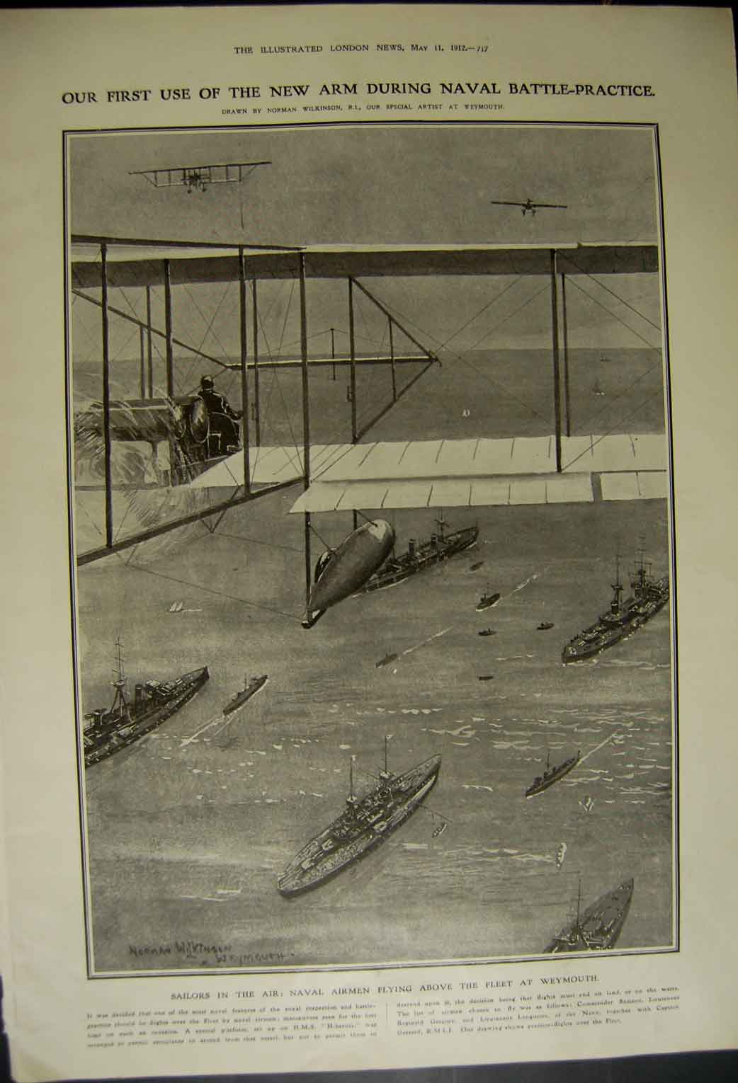 Original Old Antique Print Titanic Inquiry London 1912 Navy Air Arm First Use