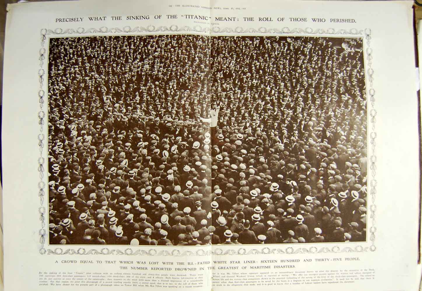 Old Antique Print Memorial St Pauls 1912 Titanic Disaster 1635 Drowned 20th