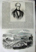 Original Old Antique Print 1858 George Combe Ottawa Canada River Bridge 19th
