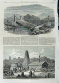 Original Old Antique Print 1866 Victoria Bridge Natal Africa Gordon Oil Wells