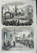 Original Old Antique Print 1860 Prince Wales Halifax Children'S Gallery Parade
