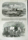 Old Antique Print 1863 Rossin House Toronto Canada Ship Rapids Lawrence 19th
