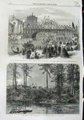 Old Antique Print 1866 King Victor Emmanuel Venice Bridge Huron Ontario 19th