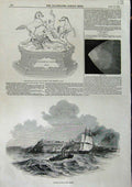 Old Antique Print 1845 Fire City Quebec Canada Comet Newcastle Race Plate 19th