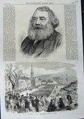 Original Old Antique Print 1870 Mark Lemon Canada Inspection Volunteers Quebec