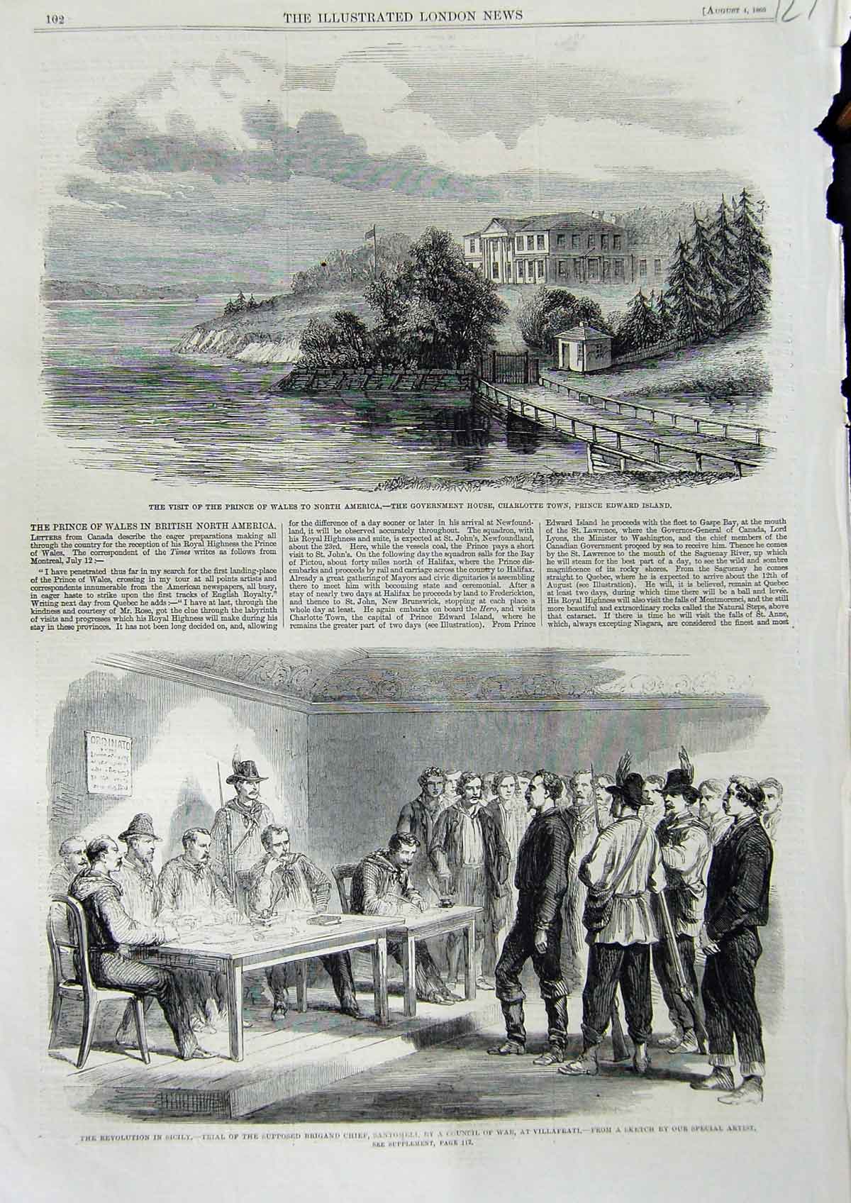 Old Antique Print 1860 Prince Wales America Charlotte Edward Sicily War 19th