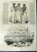 Original Old Antique Print 1855 South Islanders Sydney Australia John Brunswick