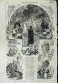 Original Old Antique Print 1846 Hymn Harvest Song Ilustration Farming Animals