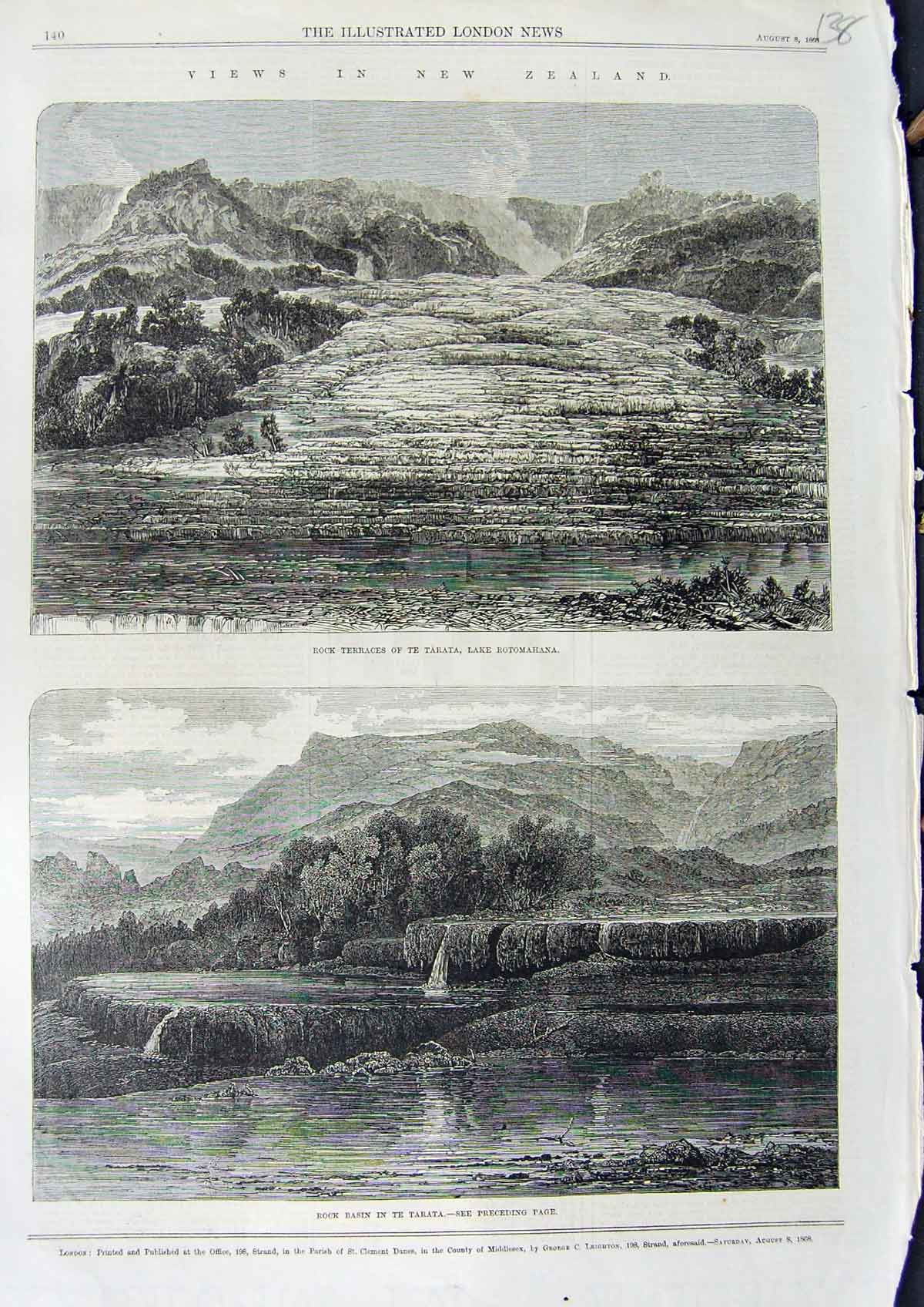 Old Antique Print 1864 Edward William Watkin Government House New Zealand 19th