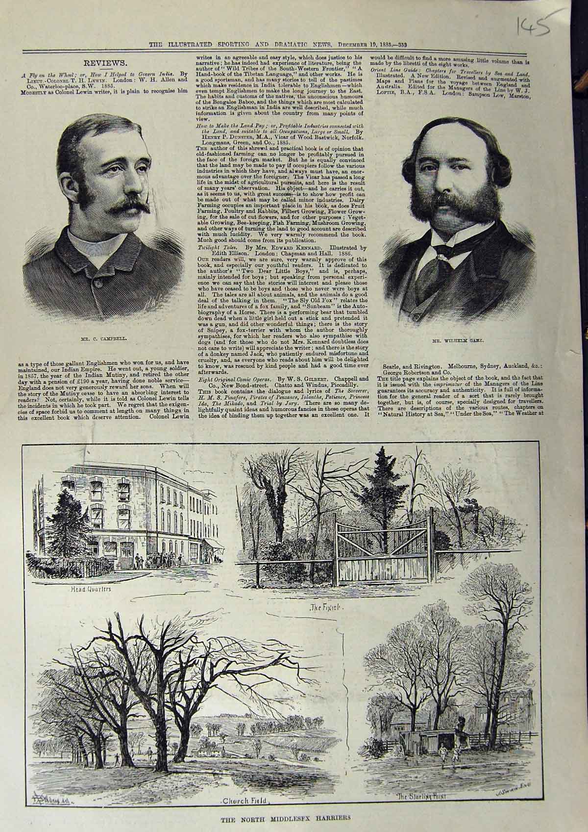 Original Old Antique Print 1885 Campbell Wilhelm Ganz North Middlesex Harriers