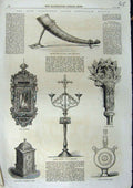 Old Antique Print 1869 South Kensington Museum Horn Ivory Lectern Lantern 19th