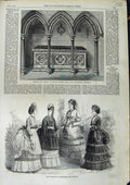 Original Old Antique Print 1869 Paris Fashion Memorial William Parker Lichfield